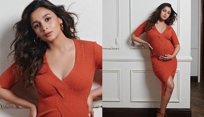 Alia Bhatt Shows Off Her Full-Grown Baby Bump In A Bodycon Dress With Thigh-High Slit