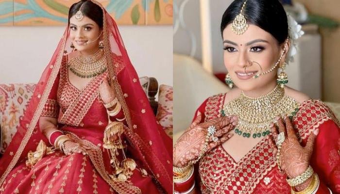 Sabyasachi Bride Stuns In A Crimson-Coloured Lehenga, Dons ‘Polki’ Jewellery