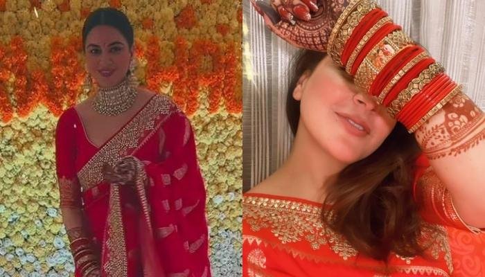 Shraddha Arya Looks Like A Bride In A Red Saree On Karwa Chauth, Dons Wedding Photo Adorned ‘Chooda’