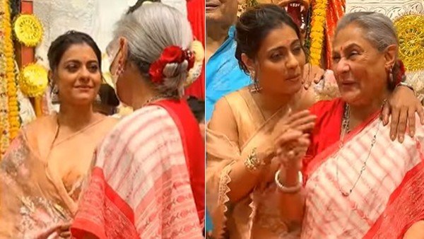 Kajol Lovingly Scolds Jaya Bachchan For Not Removing Her Mask At Durga Puja