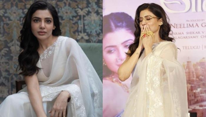 Samantha Ruth Prabhu Wore An Ivory Devnaagri Saree Worth Rs. 48,500 At ‘Shaakuntalam’ Trailer Launch