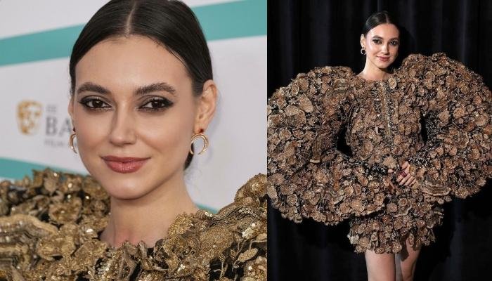 London-Based Influencer, Andreea Cristea Wore 3D Gold Floral Dress From Indian Designer Rahul Mishra