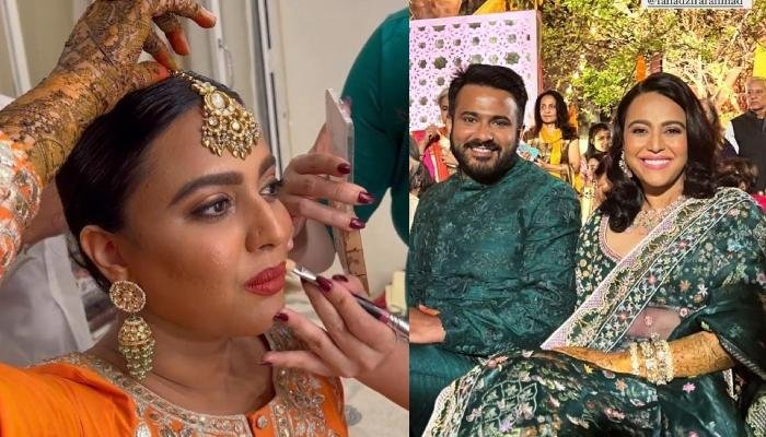 Swara Bhasker Dons Orange ‘Anarkali’ At ‘Mehendi’, Twins With Fahad In Green Outfits At ‘Sangeet’