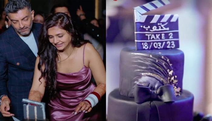 Dalljiet Kaur Cuts A Unique Cake On Reception, Which Is An Ode To Couple