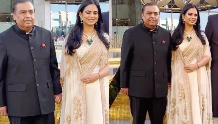 Isha Ambani Stuns In An Indo-Western Look As She Arrives With Mukesh Ambani For Opening NMACC