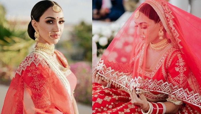 Manish Malhotra Bride Stuns In A Scarlet Red Lehenga Adorned With ‘Dori’ And Sequins Embroidery