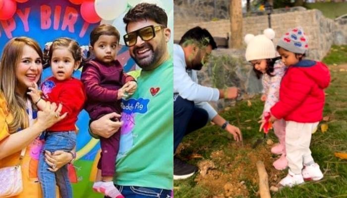 Kapil Sharma Plants 2 Trees With Kids, Anayra And Trishaan, The Duo Fights For Shovel And Water Can