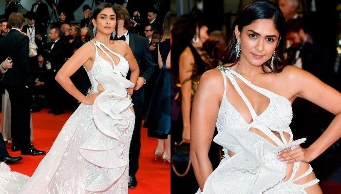 Mrunal Thakur Raises Temperature In An Ivory Risque Cut-Out Gown With A Long Trail At Cannes 2023