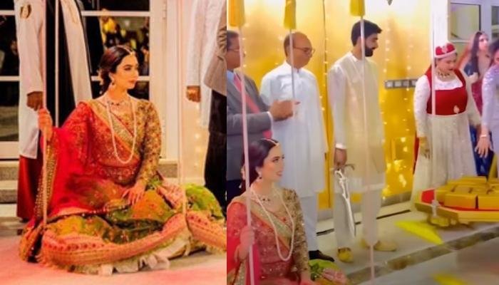 Pakistani Bride Weighed In 70 Kgs Gold Bricks In Dubai, Looks Pretty In Red And Green Lehenga