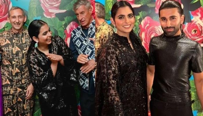 Isha Ambani Donned A Mandarin Collared Shimmery Mesh Kaftan Worth Rs. 69,542 At NMACC Exhibition