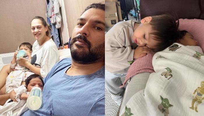 Yuvraj Singh’s Kids Celebrate 1st Rakhi, Orion Cutely Poses With Little Sister Engrossed In Sleep