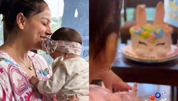 Bipasha Basu’s Daughter, Devi Cuts A Bunny-Themed Cake, Looks Cute In A Pink Frock On 9 Month B’Day