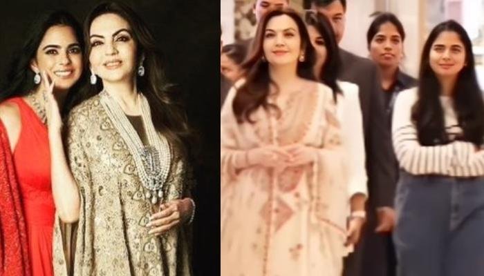 Nita Ambani Stuns In A Cream Hued Embroidered Salwar Kameez As She Attends An Event With Isha Ambani