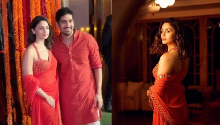 Alia Bhatt Looks Surreal As She Dons A Red-Hued Saree For Ganesh Chaturthi Celebration At Ambanis